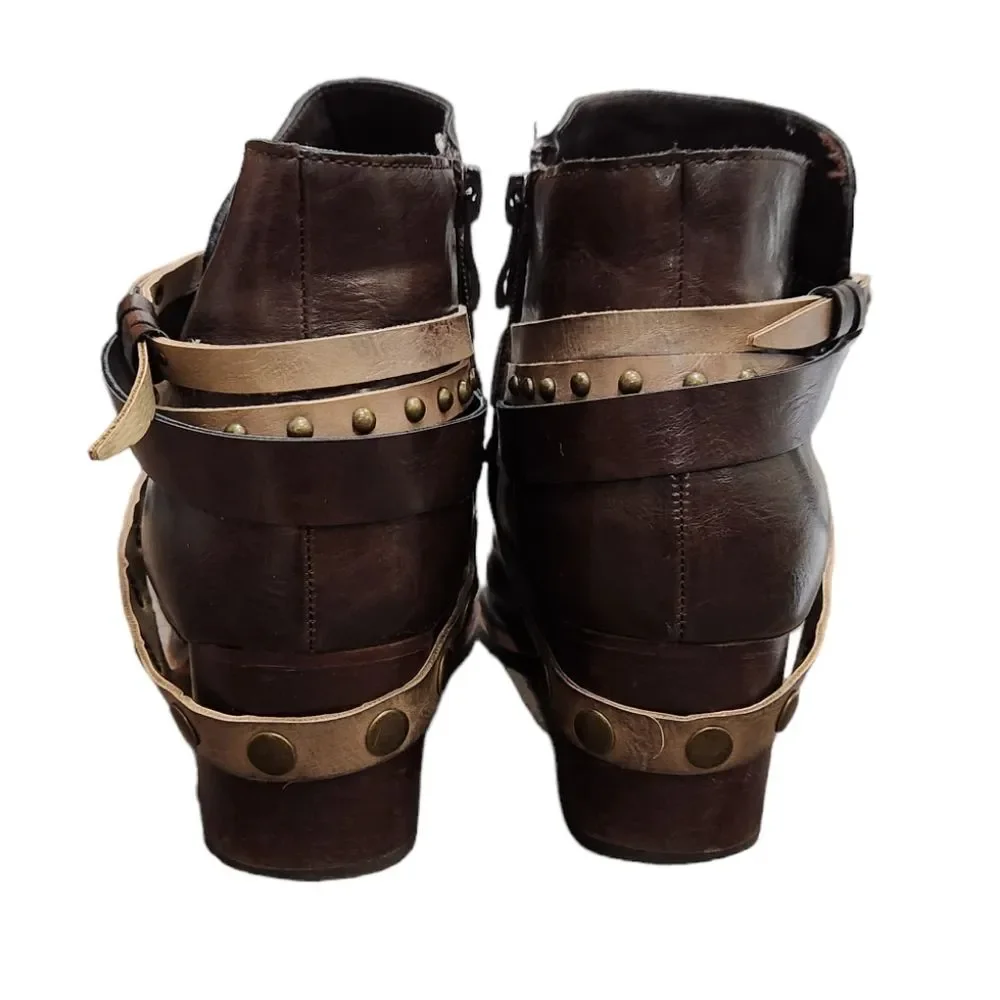 Wanted Western Inspired low heel ankle boots With Wraparound Studded Straps Sz 8